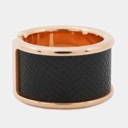 Pre Owned Hermes Orump Ring Size Gm/S Black Veau Madame Metal
