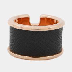 Pre Owned Hermes Orump Ring Size Gm/S Black Veau Madame Metal