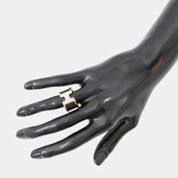 Pre Owned Hermes Orump Ring Size Gm/S Black Veau Madame Metal