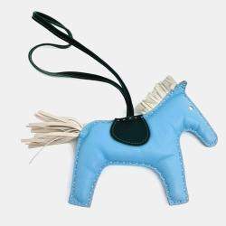 Pre Owned Hermes Leather Blue Rodeo Bag Charm Medium