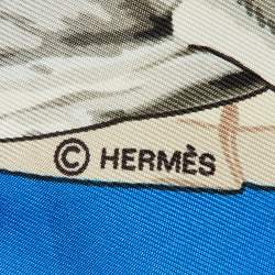 Pre Owned Hermès Navy Blue La Fontaine De Bartholdi Silk Scarf