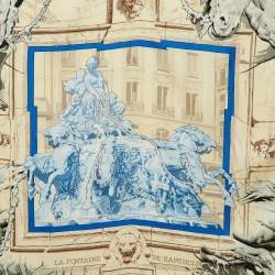 Pre Owned Hermès Navy Blue La Fontaine De Bartholdi Silk Scarf