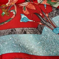 Pre Owned وشاح هيرمس أحمر/أزرق بيير د'أورينت إي د'أوكسيون حرير