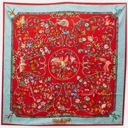 Pre Owned Hermès Red/Blue Pierres d'Orient et d'Occident Silk Scarf