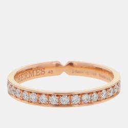 Pre Owned Hermes Ever Kelly Diamond 18K Pink Gold PM Wedding Ring EU 48
