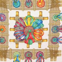 Pre Owned Hermes Pink Multicolor Printed Silk Les Rubans Du Cheval Scarf 