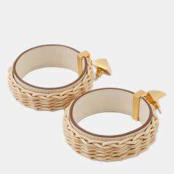Pre Owned Hermes Medor Picnic Earrings Size Gm Nata Vaux Barenia Leather Willow
