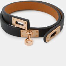 Pre Owned Hermes Double Tour Bracelet Size T2 Black Swift Leather