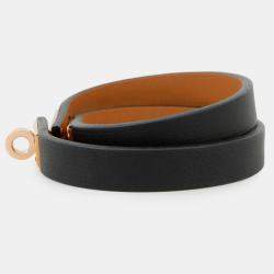 Pre Owned Hermes Double Tour Bracelet Size T2 Black Swift Leather