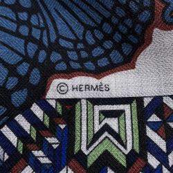 Pre Owned Hermes Giant Square Le Jaguar Et Le Colib The Jaguar And The Hummingbird Gris Cine/Blue/Acajou Cashmere SIlk 140 Scarves