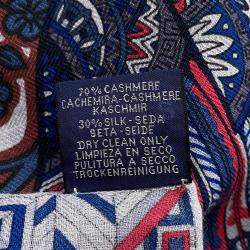 Pre Owned Hermes Giant Square Le Jaguar Et Le Colib The Jaguar And The Hummingbird Gris Cine/Blue/Acajou Cashmere SIlk 140 Scarves