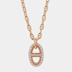 Pre Owned Hermes Chaine D'Ancre Farandole Pendant PM Sth 221303B 00St 18K Pink Gold Chain Necklace