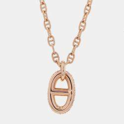 Pre Owned Hermes Chaine D'Ancre Farandole Pendant PM Sth 221303B 00St 18K Pink Gold Chain Necklace
