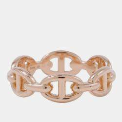 Pre Owned Hermes Chaine D'Ancre Anchene 18K Pink Gold Ring PM 53