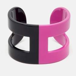 Pre Owned Hermès Bi-colored Lacquered Wood Open Cuff Bracelet GM
