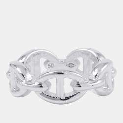 Pre Owned Hermes Chaine D'Ancre Anchene Ring Silver 925 EU 50