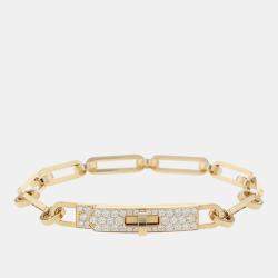Pre Owned Hermes Kelly 8K Yellow Gold Diamond Chain Bracelet