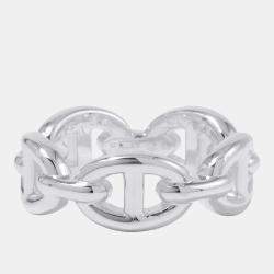 Pre Owned Hermes Chaine D'Ancre Anchene Ring Silver 925 EU 52