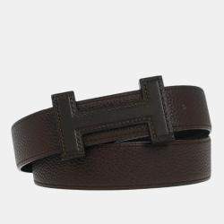 Pre Owned Hermes Brown Togo Box Calf Constance Reversible Belt #80 Small