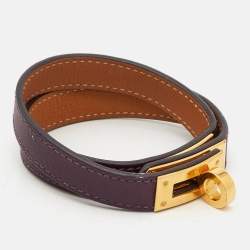 Pre Owned Hermès Kelly Leather Gold Plated Double Tour Bracelet M