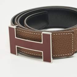 Pre Owned Hermès Gold/Black Togo and Box Leather Quizz Reversible Belt 90CM