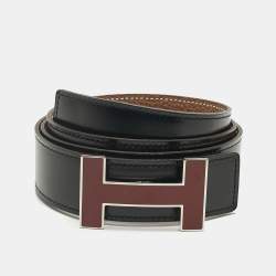 Pre Owned Hermès Gold/Black Togo and Box Leather Quizz Reversible Belt 90CM