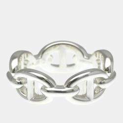 Pre Owned Hermes Chaine D'Ancre Silver Fashion No Stone Band Ring Silver EU 53