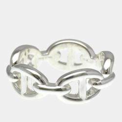 Pre Owned Hermes Chaine D'Ancre Silver Fashion No Stone Band Ring Silver EU 53