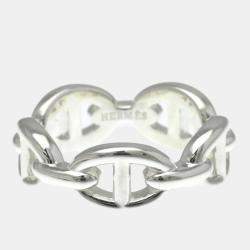 Pre Owned Hermes Chaine D'Ancre Silver Fashion No Stone Band Ring Silver EU 53