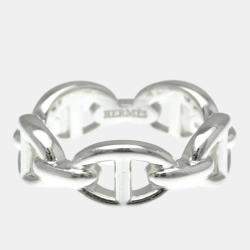 Pre Owned Hermes Chaine D'Ancre Silver Fashion No Stone Band Ring Silver EU 52