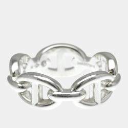 Pre Owned Hermes Chaine D'Ancre Silver Fashion No Stone Band Ring Silver EU 52