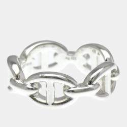 Pre Owned Hermes Chaine D'Ancre Silver Fashion No Stone Band Ring Silver EU 52