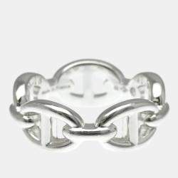 Pre Owned Hermes Chaine D'Ancre Silver Fashion No Stone Band Ring Silver EU 52