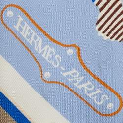 Pre Owned Hermès Blue Printed Silk Twilly