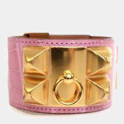 مملوكة مسبقًا Hermes Bubblegum Pink Alligator Collier De Chien Bracelet