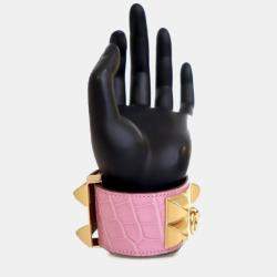 مملوكة مسبقًا Hermes Bubblegum Pink Alligator Collier De Chien Bracelet