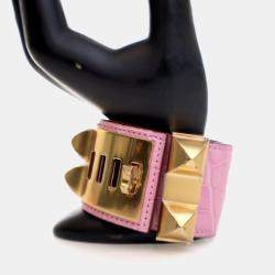 مملوكة مسبقًا Hermes Bubblegum Pink Alligator Collier De Chien Bracelet