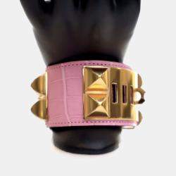 مملوكة مسبقًا Hermes Bubblegum Pink Alligator Collier De Chien Bracelet