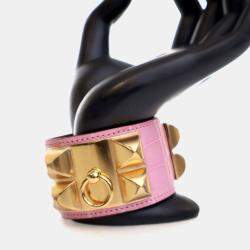 مملوكة مسبقًا Hermes Bubblegum Pink Alligator Collier De Chien Bracelet