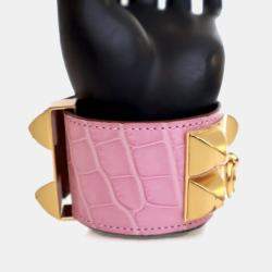 مملوكة مسبقًا Hermes Bubblegum Pink Alligator Collier De Chien Bracelet