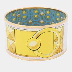 Pre Owned Hermes Email Bangle Size Tgm Yellow/Light Blue/Gold Metal Cloisonne