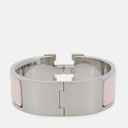 Pre Owned Hermes Clic Clac H Size Pm Rose Candor/Silver Metal Enamel