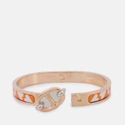 Pre Owned Hermes Mini Clic Chaine D'Ancre Bracelet Size Pm Orange/Gold Metal Enamel