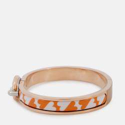 Pre Owned Hermes Mini Clic Chaine D'Ancre Bracelet Size Pm Orange/Gold Metal Enamel