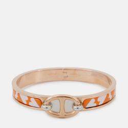 Pre Owned Hermes Mini Clic Chaine D'Ancre Bracelet Size Pm Orange/Gold Metal Enamel