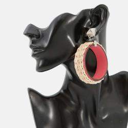 Pre Owned Hermes Medor Picnic Earrings Size Gm Pink/Natural Swift Leather Willow