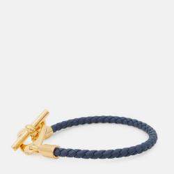 Pre Owned Hermes Etrier Navy Swift Leather Metal Bracelet 