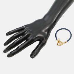 Pre Owned Hermes Etrier Navy Swift Leather Metal Bracelet 