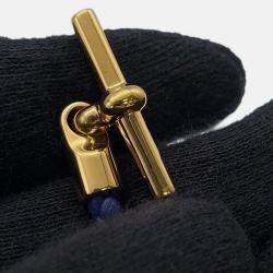 Pre Owned Hermes Etrier Navy Swift Leather Metal Bracelet 