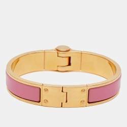 Pre Owned Hermès Pink Enamel Gold Plated Charniere Narrow Hinged Bracelet